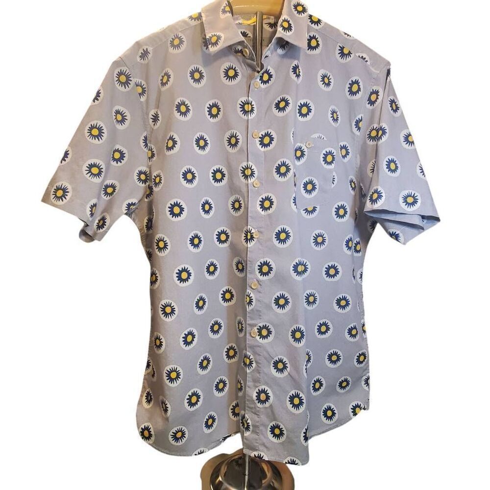 Mens Ted Baker Grey Talant Geometric-print Stretch-cotton Button Front Shirt Siz